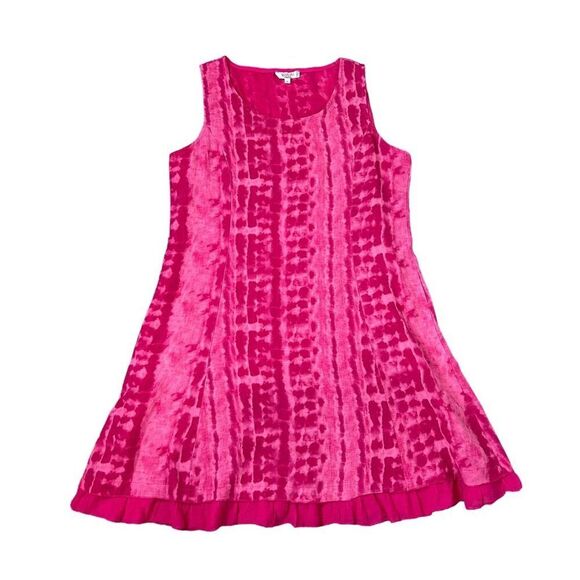 Allegra Masetti Pink Linen Dress XL Made in Italy Shift Sleeveless Mini Boho - Picture 4 of 14